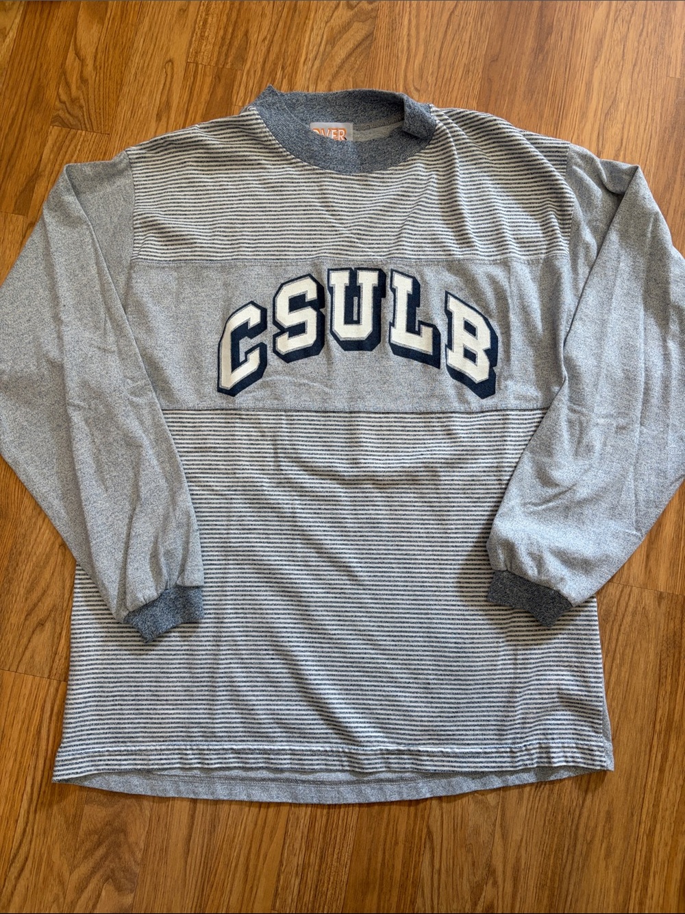 Grey Striped CSULB Crewneck Pullover